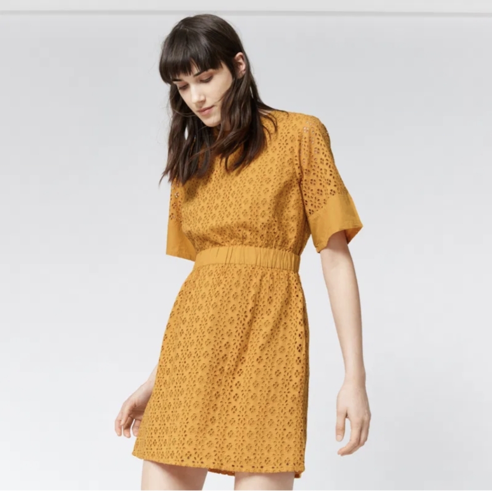 💛Warehouse💛 Goldenrod Eyelet 100% Cotton Dress Size 4